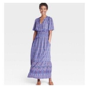 Knox Rose Maxi Dress Womens Sz XL Blue Cottage Prairie Peasant Romantic Pockets